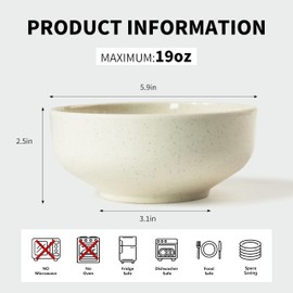 ONEderful 4-Piece Bowls set, Suitable for 4 People, Cereal Bowls 19 oz, Soup Bowl for Kitchen, Chip, Fruits, Salad, Noodle, Ramen, Suit For Housewarming - 5.9 Inch Bowl, Set of 4 (White, 5.9 Inch)