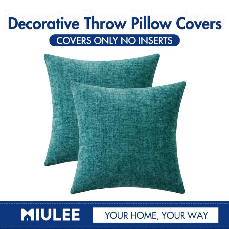 MIULEE Pack of 2 Teal Throw Pillow Covers 20x20 Inch