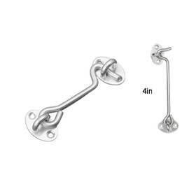 Domira Hook & Eye Latch - Heavy Duty Stainless Steel Door Lock | 3, 4, 6, 8 Inch | Gate Hook and Eye Latch for Doors, Sheds, Windows, Barns, Sliding Doors, and Wooden Gates (Chrome) (4 Inch)