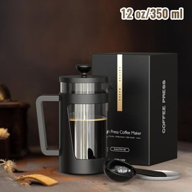 RAINBEAN Small French Press 12 Oz, Mini French Press Coffee Maker 1 Cup, Single Serve Coffee Press, Stainless Coffee Brewer With 3 Level Filtration, Perfect for Tea, Coffee Lovers term ode cafe Steel home gift - volu: 12OZ