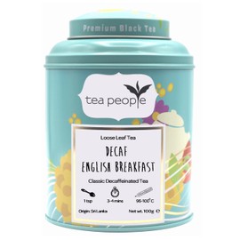 Tea People Decaf English Breakfast, 100g Loose Leaf Tea in Tin Caddy