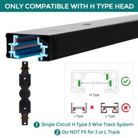 H Track Adjustable Track Connector - iCreating Black H Track Lighting Rails Connectors, 3 Wire Track Lighting Fixtures Accessories for Single Circuit H Type LED Track Lighting Heads System