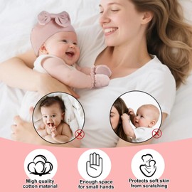 Newborn Baby Hats and Mittens Set for Baby Girls, Infant Bow Knot Beanie Caps No Scratch Mittens, Toddler Hospital Hats Cotton Gloves for Baby Girls 0-6 Months