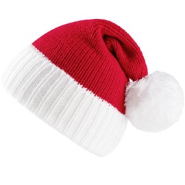 Giggling Getup Kids Warm Knit Christmas Beanie Hat with Pom Poms, Red Christmas Elf Santa Hat for Boys, Girls Hat Party Dress Up
