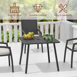 C-Hopetree Square Metal Outdoor Dining Table with Umbrella Hole for Outside Patio, Black