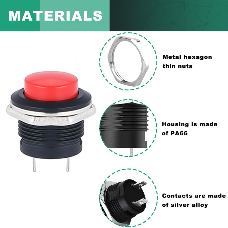 MKBKLLJY 10pcs 16mm Red Push Button Switch SPST 3A 250V