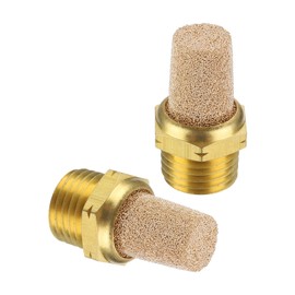PATIKIL Pneumatic Muffler G 1/4, 2 Pack Sintered Bronze Brass Air Compressor Exhaust Muffler Filters Air Solenoid Valve Muffler Fitting for Automation Pneumatic Equipment, Golden