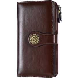 Travelambo Wallets Women RFID Large Capacity Luxury Waxed Leather Clutch Wallet Multi Card Organizer