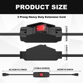 3FT Heavy Duty Extension Cord - HICITY 14AWG Power Cord with ON/Off Switch, UL Listed 16A 3 Prong Waterproof for Indoor Outdoor Use - Black