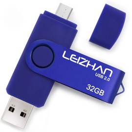 LEIZHAN OTG USB Flash Drive 32GB Micro USB Thumb Drive Gift for Android Smart Phone, USB Photo Stick Pen Drive for PCs (Blue)