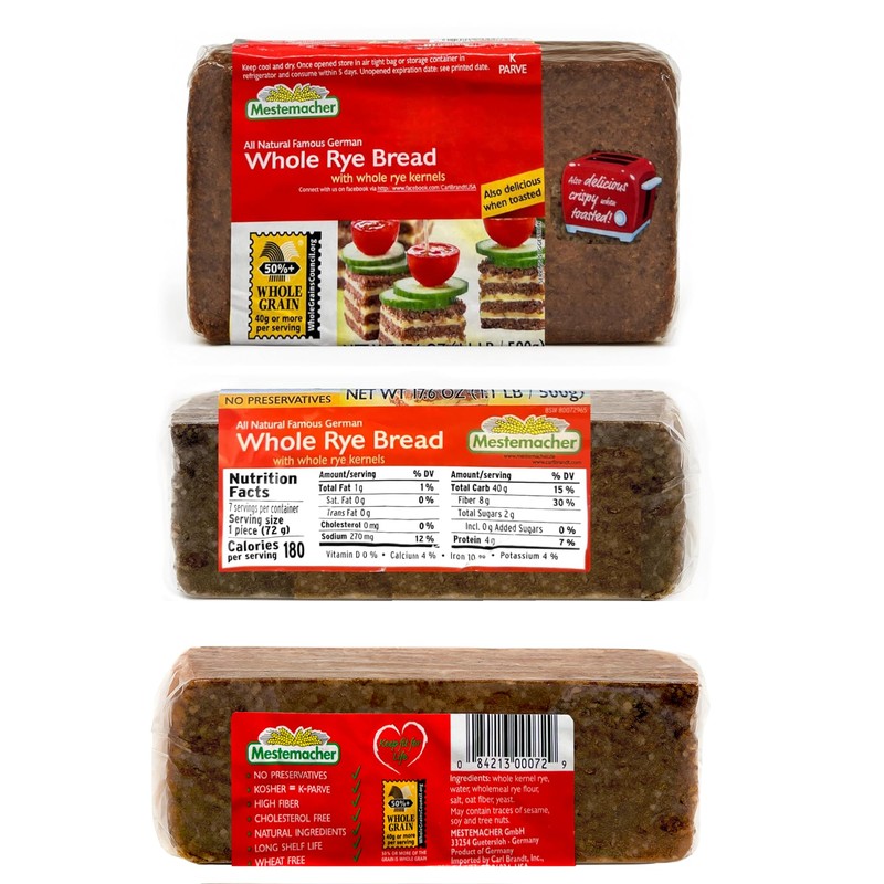 Mestemacher Natural High Fiber Bread 3 Flavor Variety Bundle: (1)