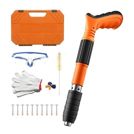 Manual Mini Steel Nail Gun 5 Gears Power Adjustable Concrete nail gun Woodworking integrated air nailer gun with 10 Nails:_Orange Nail Gun Set