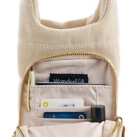 WanderFull® Original HydroBag® Fits Up to 32 oz Water Bottle Holder with Canvas and Vegan Leather Strap - Hands-Free Crossbody Water Bottle Carrier Bag with Phone Pocket - Oatmeal Canvas