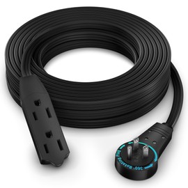 Maximm Cable 50 Ft 360° Rotating Flat Plug Extension Cord, 16/3 AWG Multi 3 Outlet 3-Prong Grounded Wire- White - UL Certified
