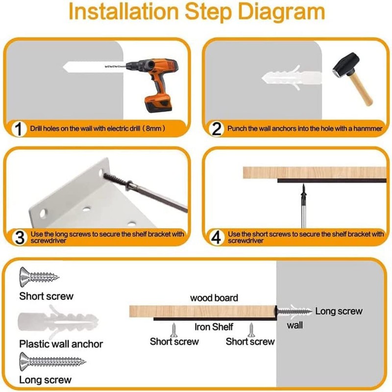 Pack of 2 Shelf Brackets Triangle Shape, Hidden Shelf Brackets,