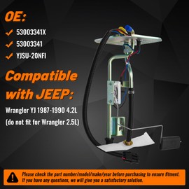 53003341X YJSU-20NFI Fuel Tank Sending Unit Gas Tank Sender Kit Replacement for Jeep Wrangler YJ 1987 1988 1989 1990 4.2L 53003341