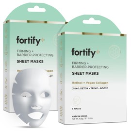 Fortify 9-in-1 Facial Sheet Mask Retinol and Collagen - Firms, Lifts & Hydrates, Dermatologist Tested - Creates Protective Barrier - Vegan, Cruelty Free - Made in Korea - Pack of 10.