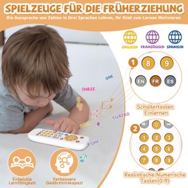 Orzbow Baby TV Fernbedienung Spielzeug, Mehrsprachiges Musikspielzeug für Babys mit Nummer Lesen Lehren, Babyspielzeug mit Geräuschen, Baby Lernspielzeug ab 6 Monate