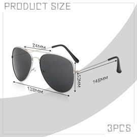 TUONYIS Pack of 3 Men's Polarised Aviator Glasses, Metal Frame Glasses, Driving Glasses, Polarised Unisex, UV400 Protection, Driving Sunglasses, Driving Glasses, Sports Glasses for Driving,, gray