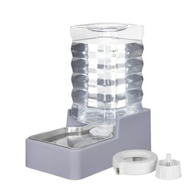 Sfozstra Upgraded Dog Water Bowl Dispenser, Stainless Steel Bowl, Automatic Gravity Cat Water Dispenser, BPA-Free, Large Capacity Water Dispenser with Two Caps and Filters(Light Gray, 8L+)