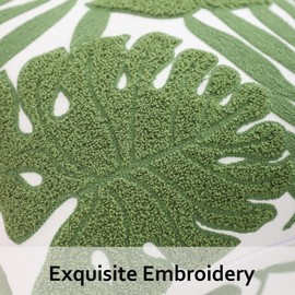 Tosleo Green Tropical Leaf Embroidered Throw Pillow Covers 18x18 Inch Set of 2 Monstera Palm Leaves Couch Pillowcases Botanical Plant Cushion Case Spring Summer Home Decor for Living Room Bedroom Bed