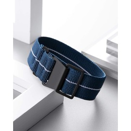 Binlun Elastic NATO Fabric Nylon Watch Strap, Waterproof Replacement Velcro Strap, 18 / 20 /22 mm, Blue-white-B