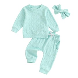 NEVUQO Toddler Newborn Baby Girl Clothes Daisy Floral Sweatshirt Jogger Pants Set 3Pcs Outfit Fall Winter Tracksuit Sweatsuit (Sky Blue, 18-24 Months)