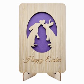 Della Stella Wooden Easter Bunny Card with Stand,Happy Easter Cards with Envelopes for Kids, Classmates & Loved Ones