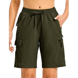 TBMPOY Women's Hiking Shorts with Zipper Pockets Lightweight Sun Protection Cargo Quick Dry Summer Shorts Army Green 2XL