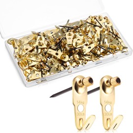 Plaster Picture Hangers Picture Hanging Kit with Nails Picture Hooks Gold for Plaster Wall Wooden Wall Drywall Mounting (50, 30 lbs)
