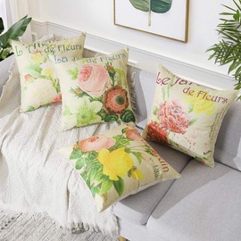 Artscope Waterproof Cushion Covers, Pack of 4 Cotton Linen Breathable Cushion Case for Patio, Garden, Farmhouse Decor, 45 x 45 cm