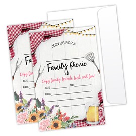LONLONBANG Family Picnic Invitations Family Cookout Invite Cards Pool Party Invitation Back Yard BBQ Invitations for Girls Boys Women Family Men 20 Party Invitations with Envelopes -L788