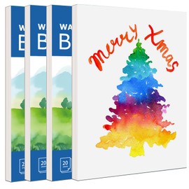 Hapikalor Christmas Gifts for Teens, 4-Pack 9"x12" Watercolor Paper Pad, 140lb/300gsm, Premium Water Color Pad for Paint, Watercolor Pencils, Watercolor Pens, Charcoal, Oil Pastels and Acrylic, Blue