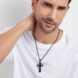 Miaofu Cross Necklace Stainless Steel Crucifix Pendant Jewelry for Men Silver Gold Black Colors P410-22 Black