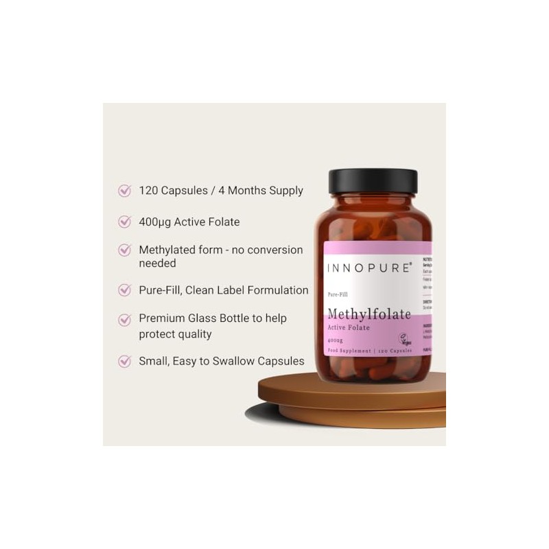 INNOPURE L-Methylfolate Folate 400mcg (No Fillers or Binders) Pure-Fill Supplement