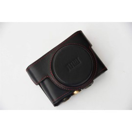 BolinUS Premium Real Leather Fullbody Camera Case Bag Cover for Canon PowerShot G7 X Mark II III with Neck Strap (Black)