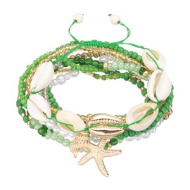 PATIKIL Summer Beach Bracelets Bohemian Multi-Layer Seashell Starfish Beads Stretch Bracelet Set for Women Wristbands Jewelry Accessories Costume Gifts, Green