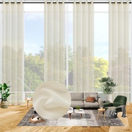 Qiseca Extra Long Sheer Curtains 17Ft Semi Faux Linen Light Filtering Tall Windows Drapes 1 Panel for High Living Room 2 Story Lodging from Floor to Ceiling 1 Panel 52x204 Cream Beige