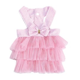 Dog Dress for Dog,Pet Cats Rabbit Bowknot Tutu Fancy Adorable Striped Mesh Dress Princess Petti Vest Doggie Dresses for Small Medium Dogs Pomeranian Chihuahua Skirt Pet Puppy Puppies Clothes Pink L