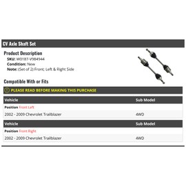 Front CV Axle Shaft Set of 2 - Compatible with 2002-2009 Chevy Trailblazer 4WD