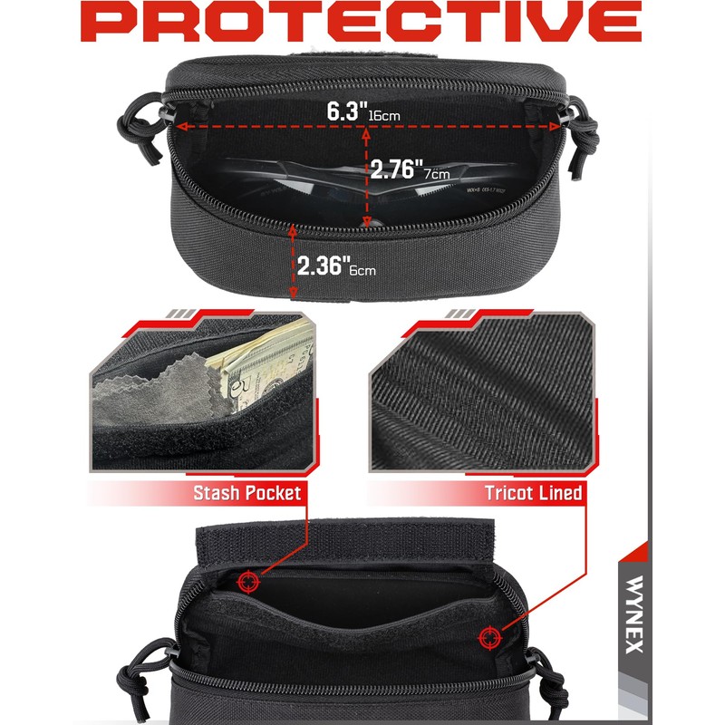 WYNEX Tactical Molle Glasses Pouch, Shockproof Eyeglass Case, Sunglass Case