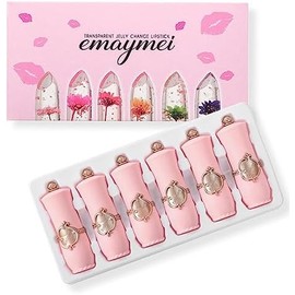 Daconovo Juego de bálsamo labial de gelatina de flores, lápiz labial que cambia de Color con la temperatura, crema hidratante de larga duración,