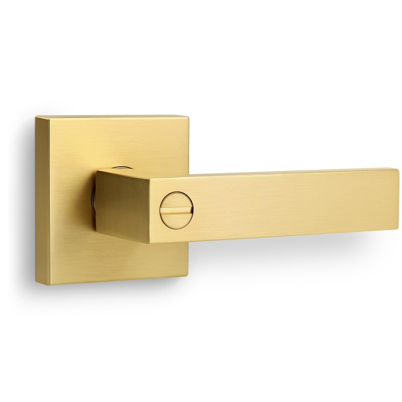 LOQRON Square Privacy Gold Door Handles (No Key) for Bathroom