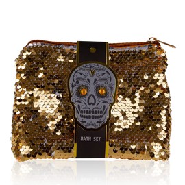 accentra Gift Set Skull Chic Care Set in White Musk Fragrance - 3-Piece Gift Set in Stylish Sequin Cosmetic Bag in Skull Look