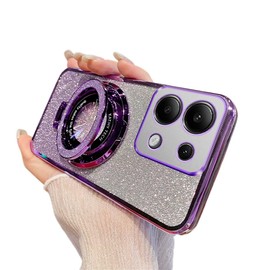 IMEIKONST Glitter Case for Honor 200 Lite, Electroplate Flash Shell for Girls Women Ring Stand Function Camera Protector Shockproof Transparent TPU Cover for Honor 200 Lite. Purple DS1