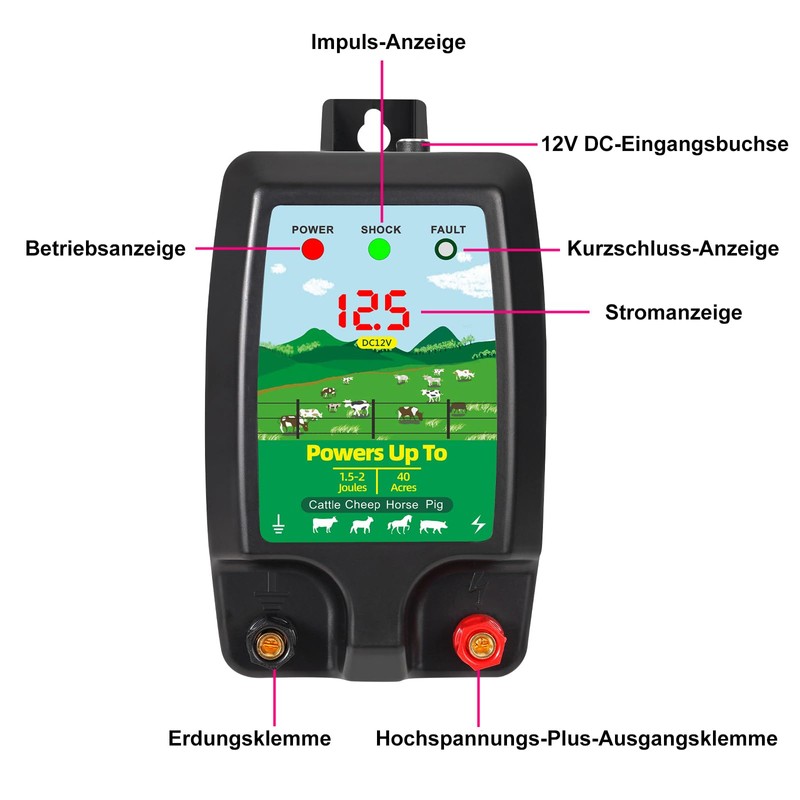 SROCHN Electric Fence Device with LCD Display, 10 km Range,