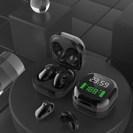 Acuvar Fully Wireless Bluetooth 5.1 Rechargeable iPX4 Waterproof Sweatproof Earbud Headphones with Microphone, Micro USB LCD Clock Charging Case Surround Stereo Bass and Noise Cancelling Calls (Black)