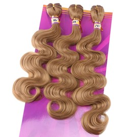 Golden Body Wave Synthetic Hair Weave Extensions 3 Bundles Color 27 Golden High Temperature Fiber Weaving