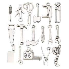 50 pcs Antique Silver Tool Style Charms DIY Shovel Scoop Hammer Ax Hatchet Pincer Pliers Charms for Jewelry Making Necklace Bracelet HM351