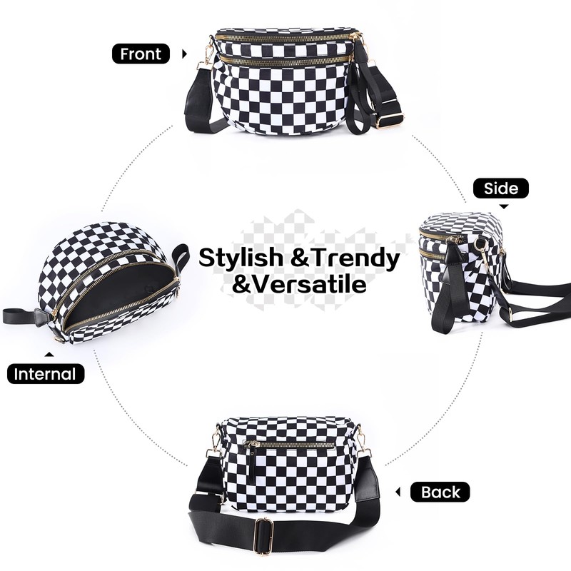 kuifang Checkered Bum Bag Crossbody Bag for Women, Spacious Purse